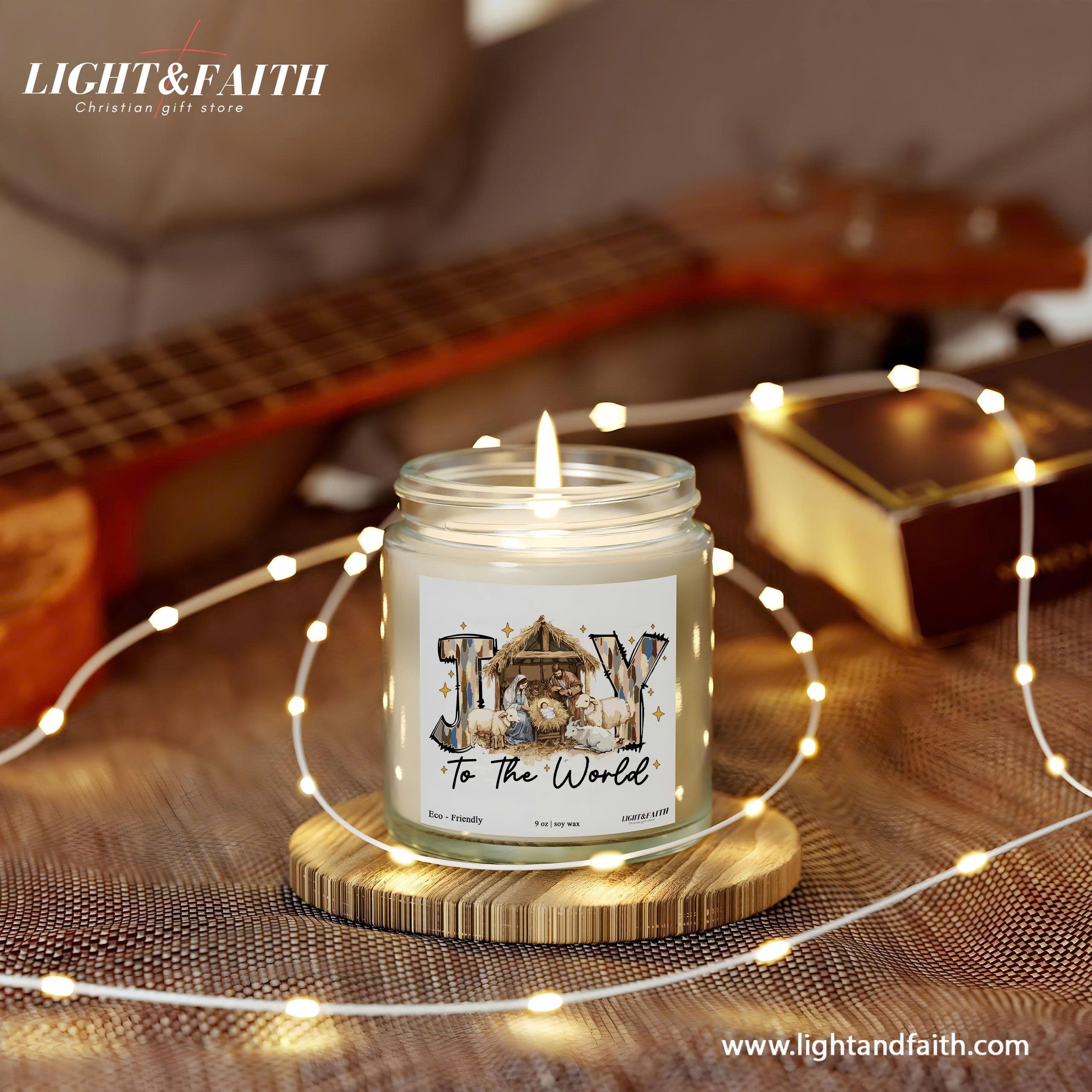 Joy to the World Christian Candle, Nativity Scene, Inspirational Christmas Gift, Holiday Candle for Spiritual Decor CDLAF26